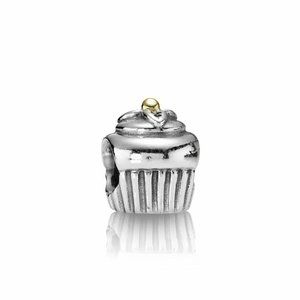 Authentic Pandora 925 Sterling Silver 14K Gold Cupcake Charm 790417 Retired